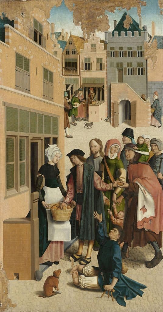 schilderij van Meester van Alkmaar 1504 (Rijks) waarop te zien is dat de proven worden uitgedeeld 